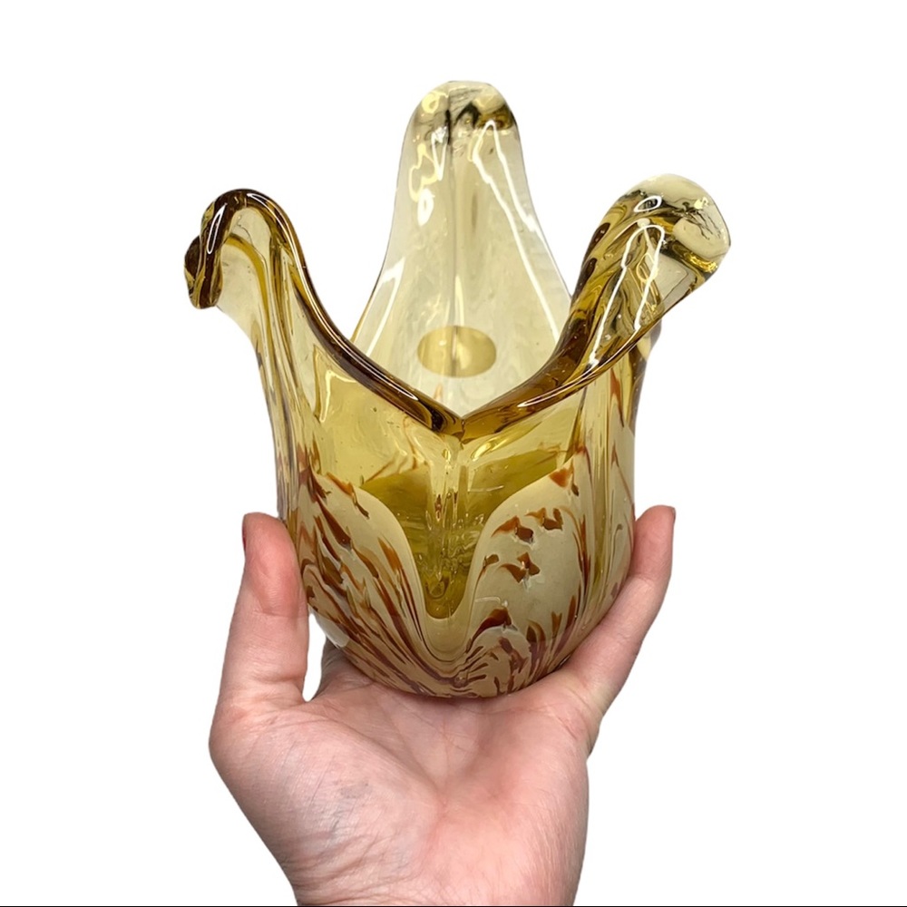 Murano white crystal Italian art glass tulip bowl / vase